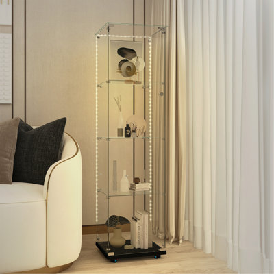 Tempered Glass Display Cabinet,Wine Cabinet, Storage Cabinet,File Cabinet, Tempered Glass Top,Bluetooth LED Light Strip,With Door Lock,Suitable For Living Room, Bedroom,Hallway,Office