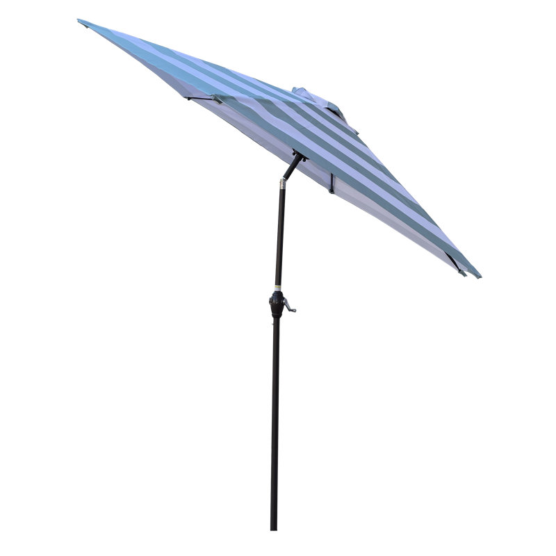 Parasol 9 pi avec manivelle et inclinaison, Rayé bleu glacier