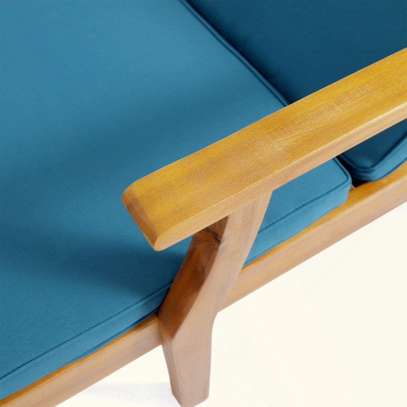 Reisterstown 79.25" Long Reclining Acacia Double Chaise with Cushions, Blue