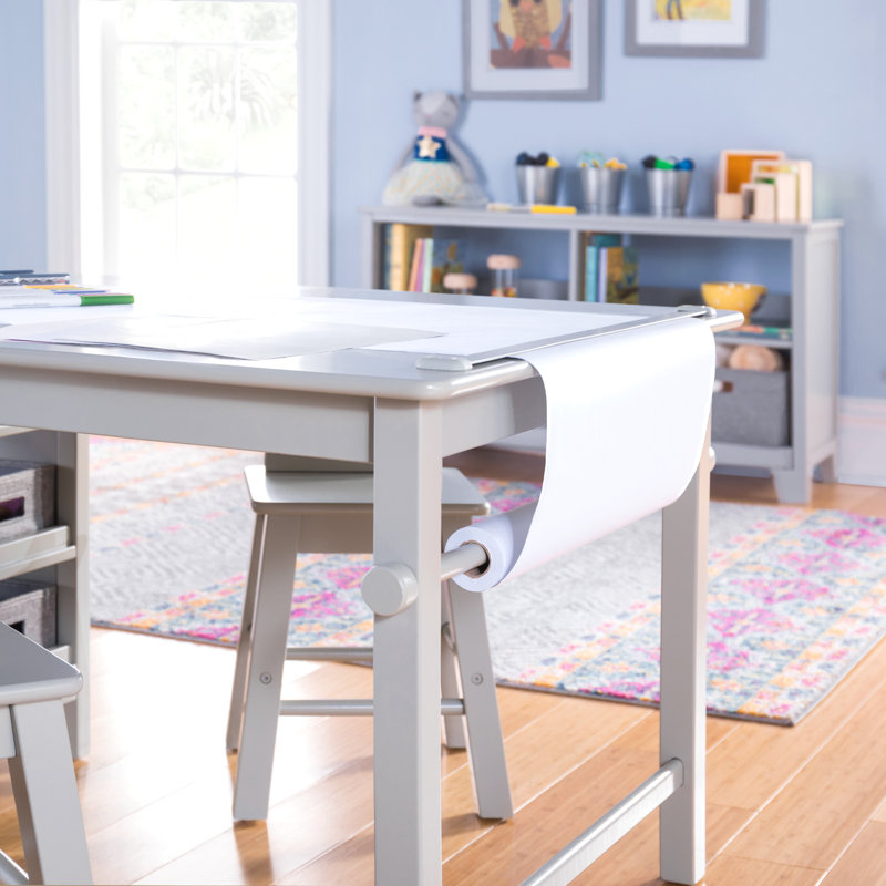 Gray Wooden Kids' Art Table and Stool Set with Storage