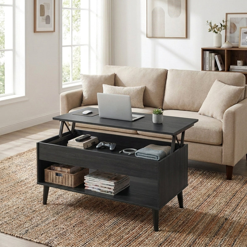 39.4“ Lift Top Coffee Table with Storage for Living Room, Home Office, Black
