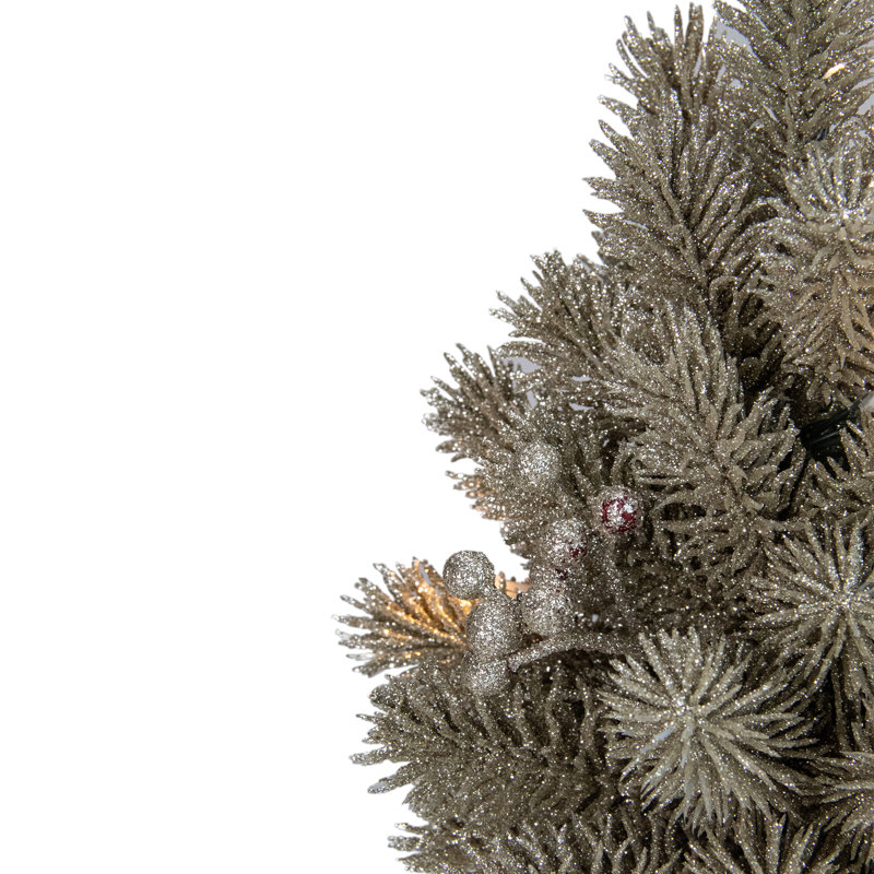 Arbre de Noël artificiel 10,25 po à DEL avec paillettes métalliques champagne et lumières claires