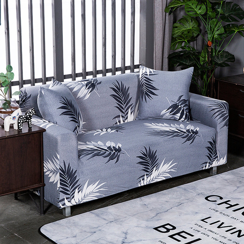 Housse pour canapé à coussins carrés/rectangulaires, Mélange de polyester à motif de feuilles, 75"-91"