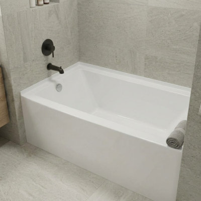 Condris 54" Acrylic Alcove Soaking Bathtub with Apron Front, Round Overflow, Left Drain, Anti-Slip, White