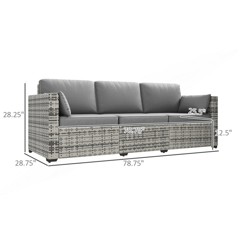Canapé de patio moderne en osier 3 places avec assise profonde