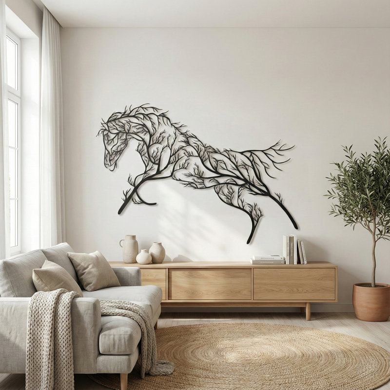 Metal Horse Tree Wall Decor for Home and Outdoor - Geometric Wall Decor, H 24 po x l 46 po x P 0,6 po