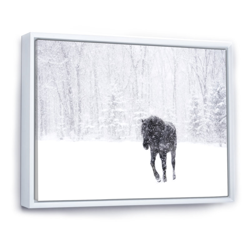 Cheval dans la forêt d'hiver - œuvre d'art traditionnelle sur toile, H 8 po x l 12 po x P 1 po