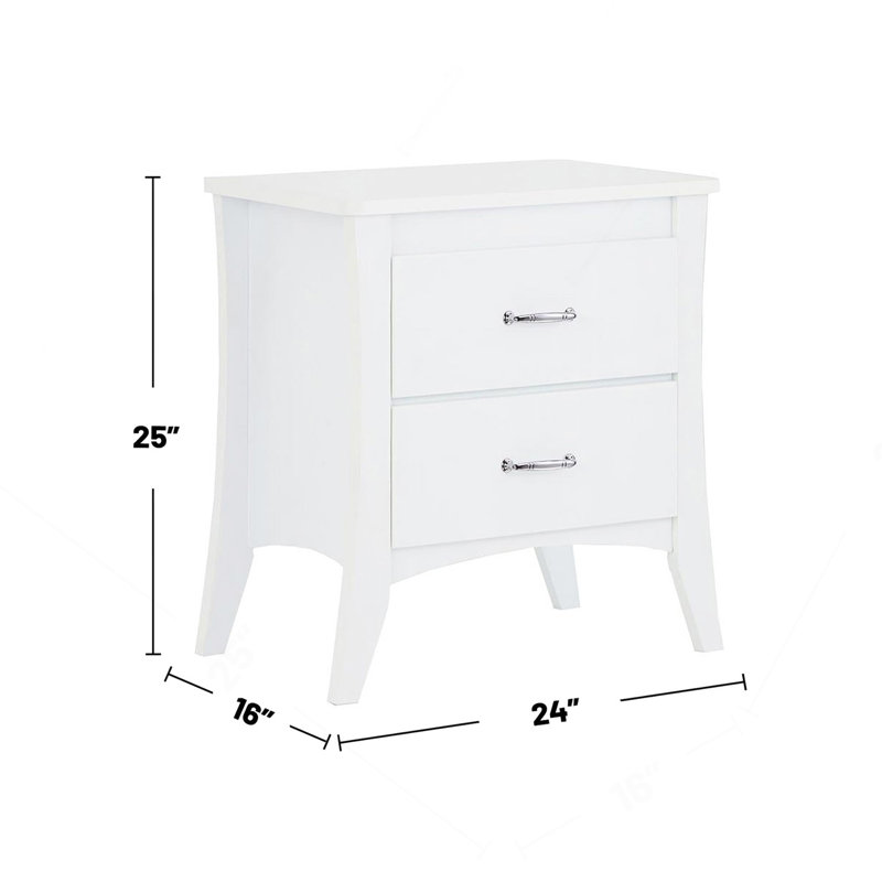 Table de chevet en bois aggloméré avec 2 tiroirs au fini blanc