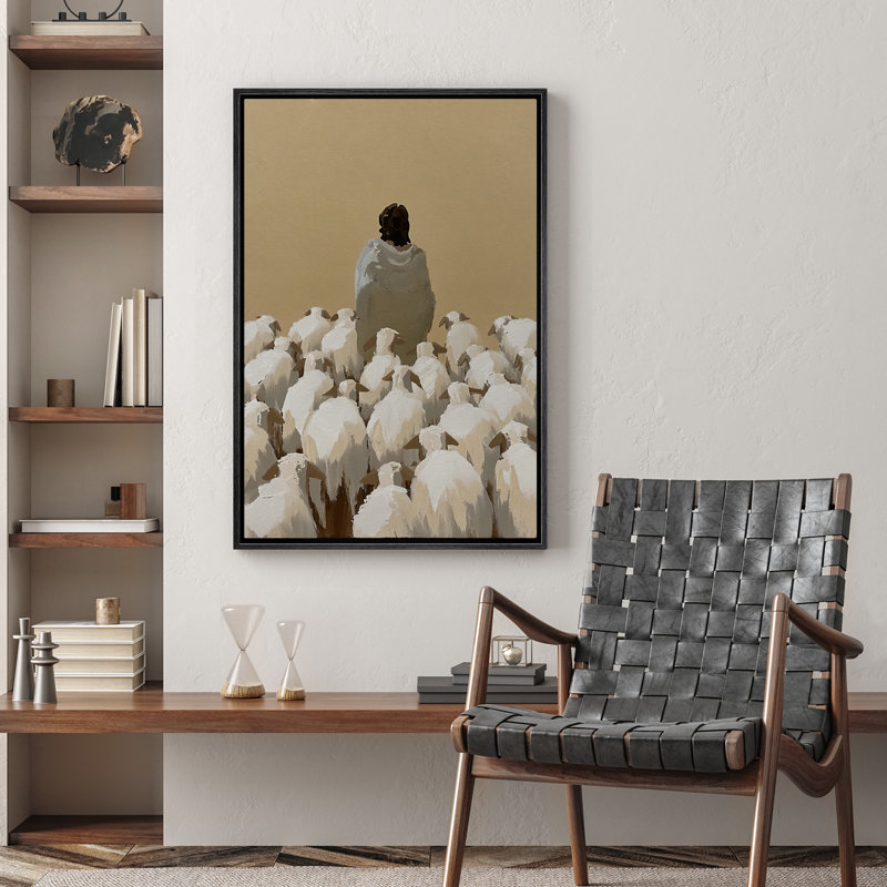 Christ Jésus et les moutons, illustrations rétro, Noir, H 24 po x l 16 po