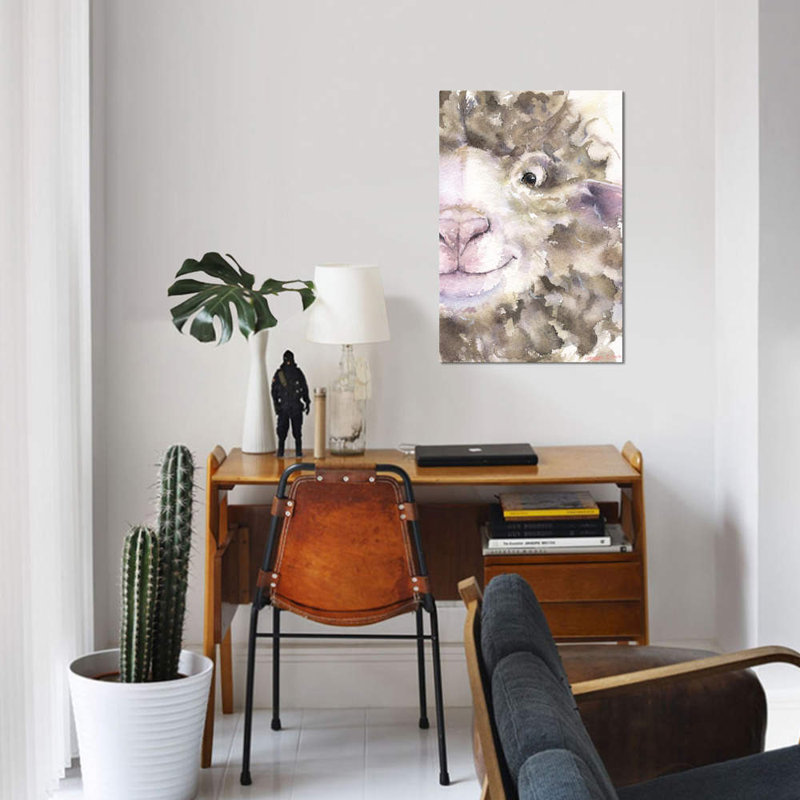 «Sheep» par George Dyachenko - reproduction sur toile, H 24 po x l 16 po x P 1 po, Papier d'art encadré noir, Blanc