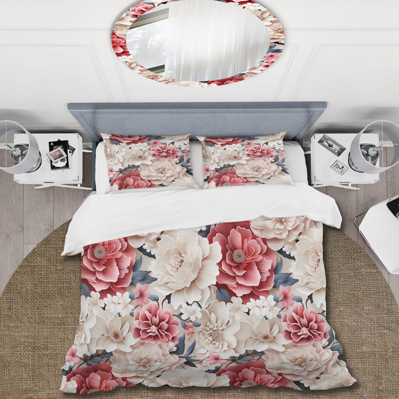 Ensemble de housse de couette rose et blanc à dentelle romantique Whispers Flowers IV