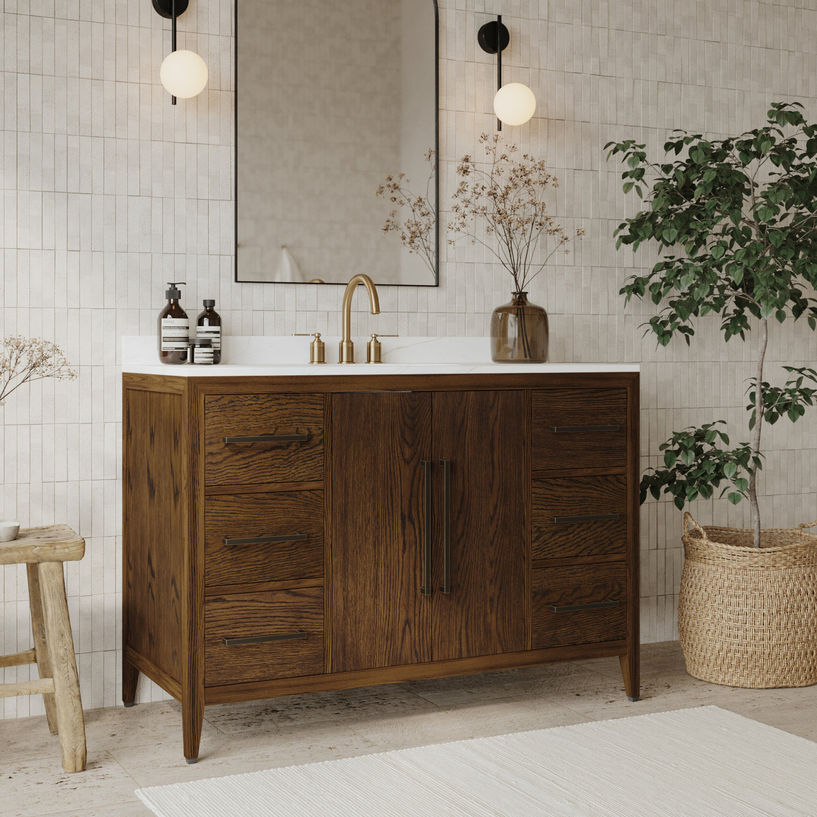 Alsup 48'' Single Bathroom Vanity, Enhanced Brown Oak