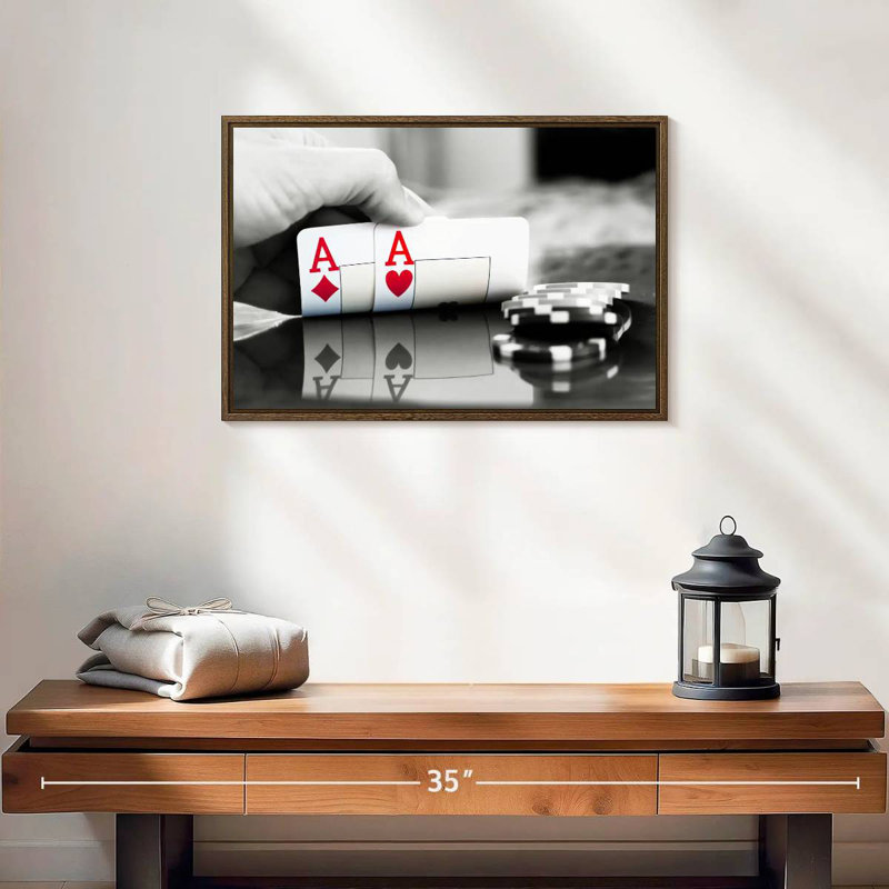 Poker Aces, 19 po x 13 po, Cadre flottant noyer