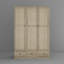Armoire moderne à 3 portes avec panneaux en rotin, tiroirs spacieux et tablettes réglables pour l'organisation de la chambre à coucher