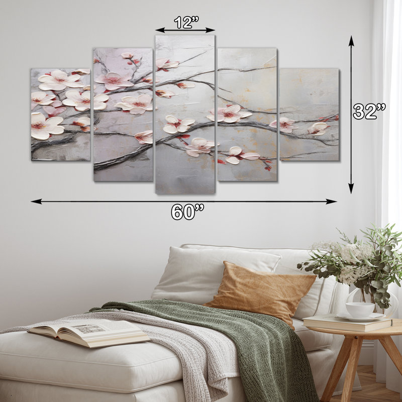 Fleur de pommier Harmony VIII - décoration murale fleur de pommier - 5 panneaux