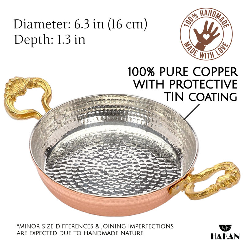 Hakan 6.3" Hammered Copper Non-Stick Skillet with Handles