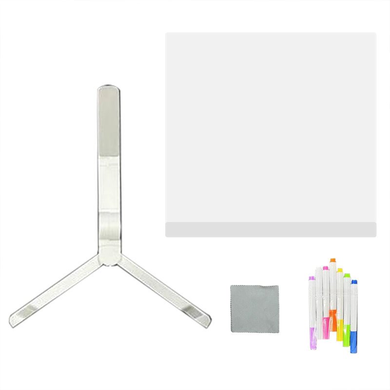 LED Note Board with 7 Pens Cleaning Cloth Glowing Acrylic Letter Dry-Erase Board with Bracket Reusable Multifunctional Glow Memo Message Board