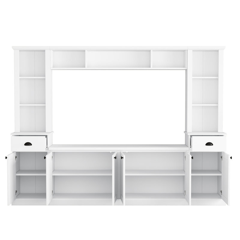 Console de divertissement minimaliste avec pont supérieur réglable et rangement spacieux pour téléviseur de 75 po, blanc épuré, espace généreux