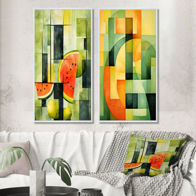 Green And Yellow Watermelon Pattern IV - Melon Wall Art Prints Set Of 2