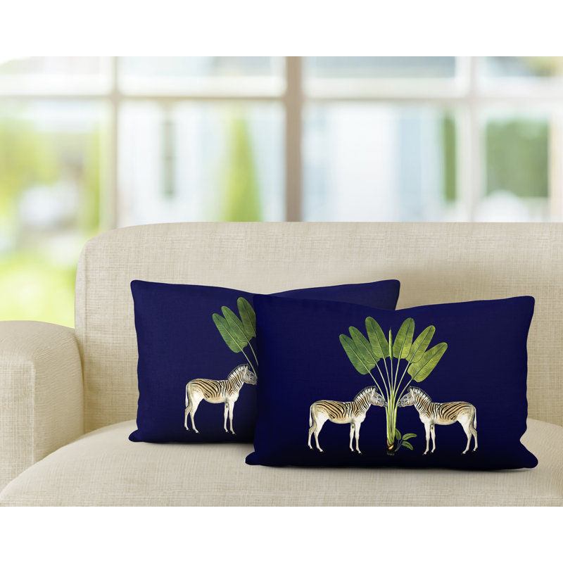 No Decorative Addition Outdoor Reversible Throw Pillow, Navy Blue, 20W" x 14H"