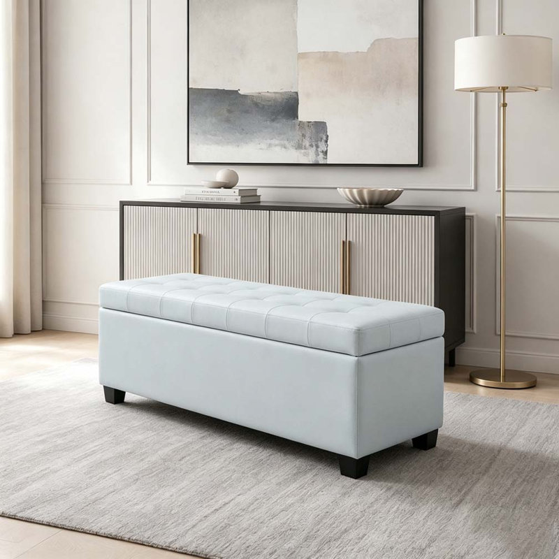 Repose-pieds 49,75 pouces, banc de rangement, banc de chambre d'entrée touffeté,, Baby Blue