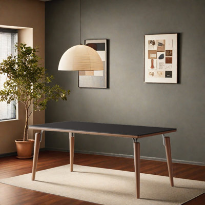 Rectangular solid wood rock slab dining table