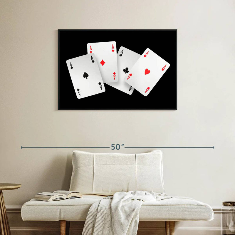 Quatre cartes As, Cadre flottant noir, 37 po x 25 po