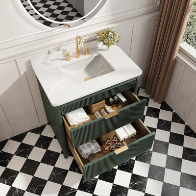 Fully Assembled 36''  Freestanding Single Sink Bathroom Vanity With Solid Wood Construction And Engineered Marble Top