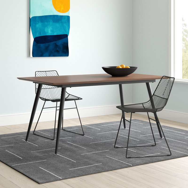 Alec Walnut Metal Base Dining Table, Dark Wood