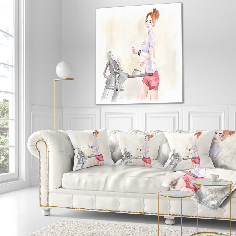 Jolie séance d'entraînement avec montre de remise en forme - oreiller à imprimé portrait, 18 po x 18 po, Coussin décoratif