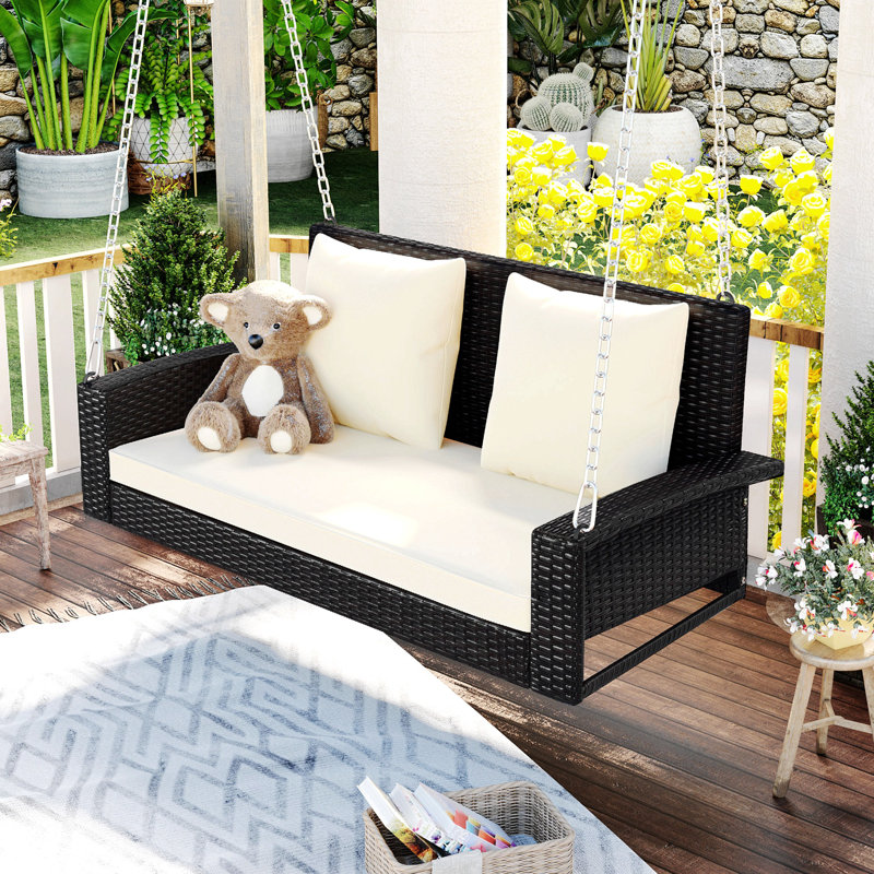 2 Person Porch Swing, Beige, Black