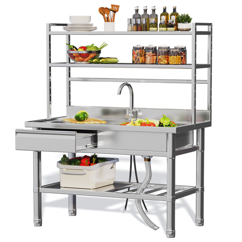 Free Standing Single Bowl Commercial Kitchen Sinks With Faucet