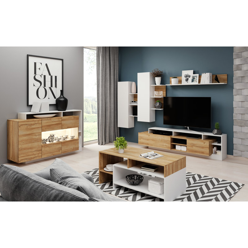 Joscar Sled Coffee Table with Storage, Oak Grandson/White