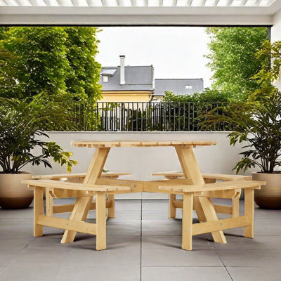 Tanaiya Outdoor 8-Person Round Picnic Table with 4 Built-in Benches by Arlmont & Co.