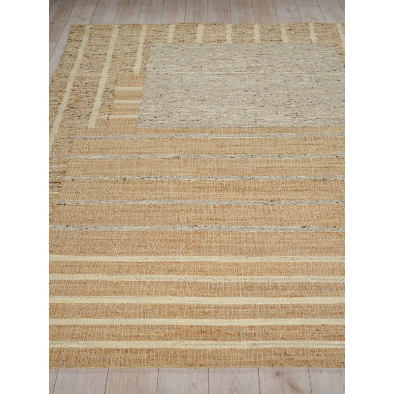 Pompano Hand Woven Wool/Jute Beige/Brown/Ivory Area Rug, 6'X9'