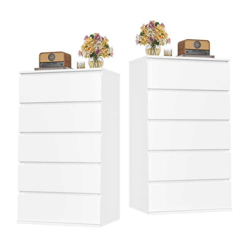  (Ensemble de 2) Commode 5 tiroirs, Blanc