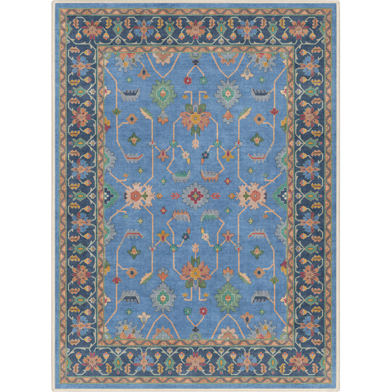 Tapis bleu bohème Bungalow Rose Adrith Antalya, Rectangle 3 pi 11 po x 5 pi 3 po
