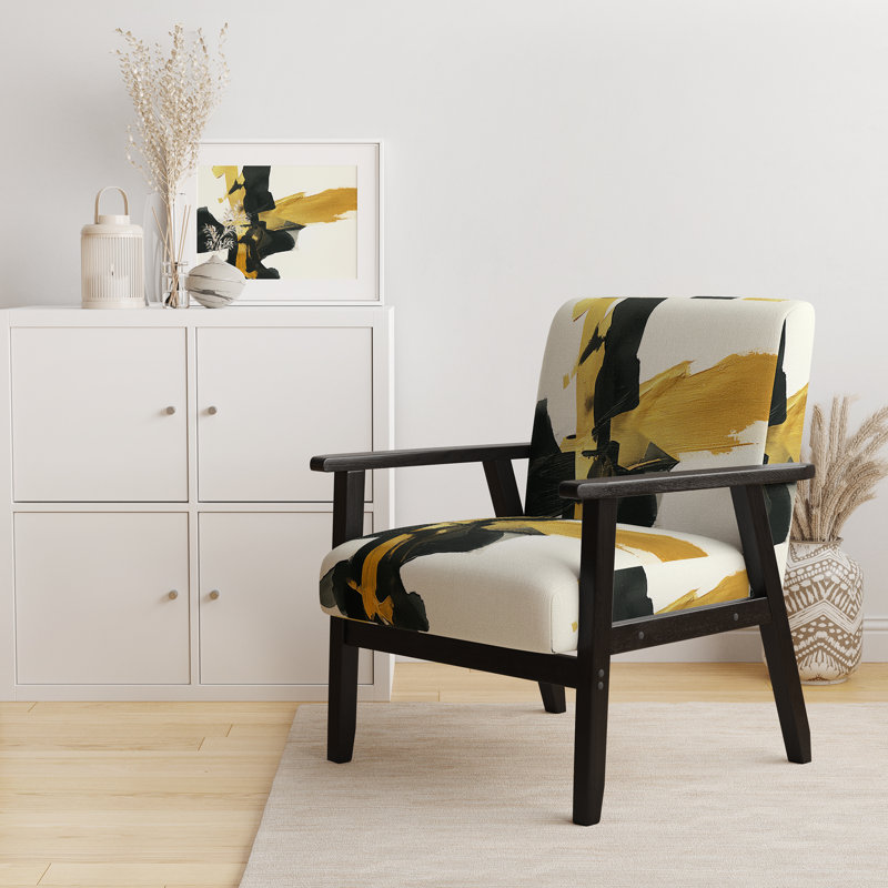 Chaise avec accoudoirs rembourrée Geometric IV, Polyester doré, Accoudoirs carrés noirs