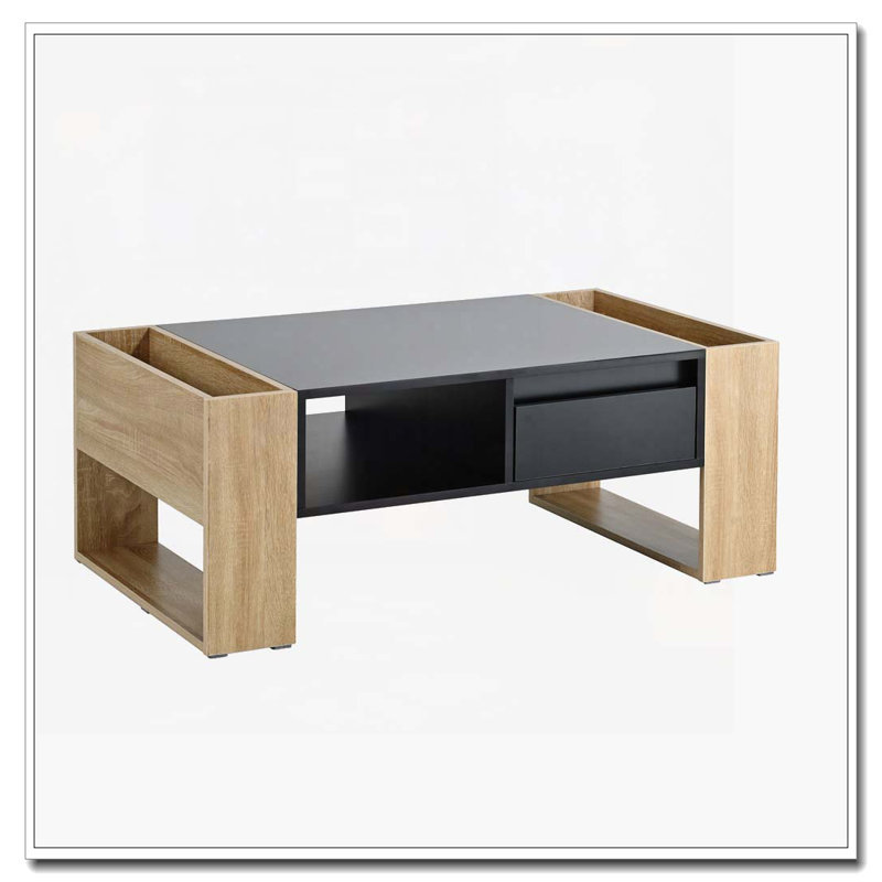Table basse haute brillance avec 2 tiroirs, Noir