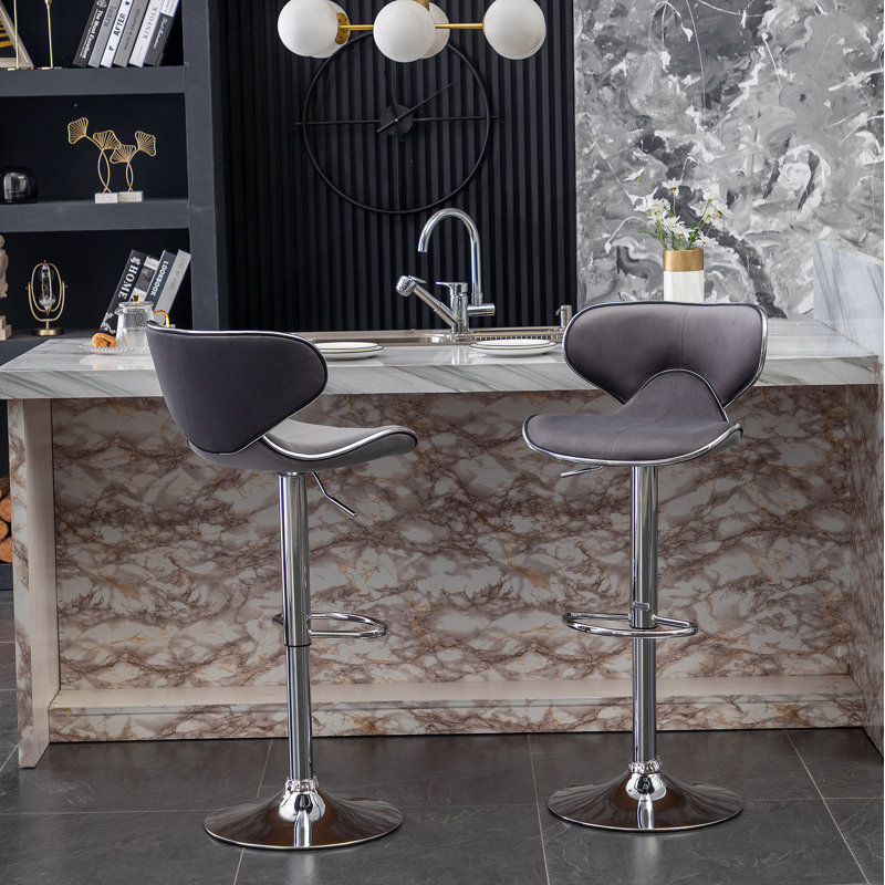 Tabouret de bar pivotant rembourré en velours Masaccio, ensemble de 2, Gris