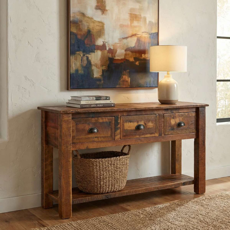 Fireside Lodge Barnwood Three Drawer Console Table