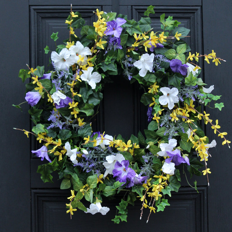 Pétunia, couronne de porte d'entrée d'été, H 26 po x l 26 po x P 6 po