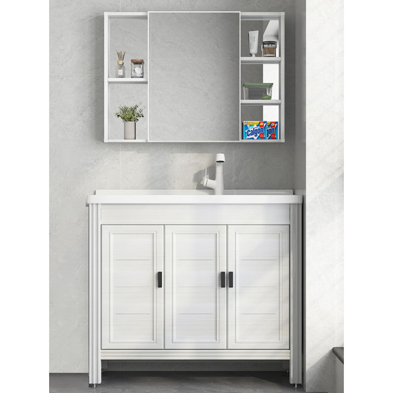 Meuble-lavabo moderne en aluminium minimaliste avec lavabo en céramique intégré