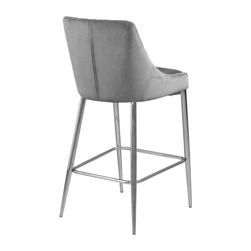 Upholstered Velvet Counter Stool with Steel Frame, Gray