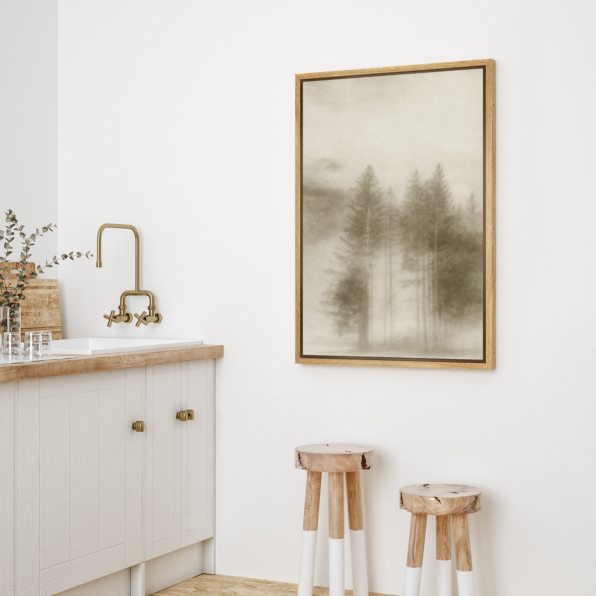 wall26 Misty Pine Tree Forest Wall Art - Sepia Nature Landscape with ...