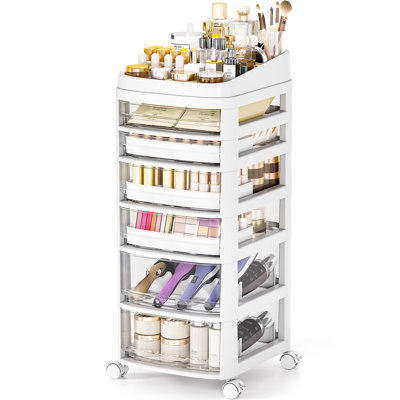 Chariot utilitaire de rangement en plastique transparent, chariot de rangement à 6 tiroirs