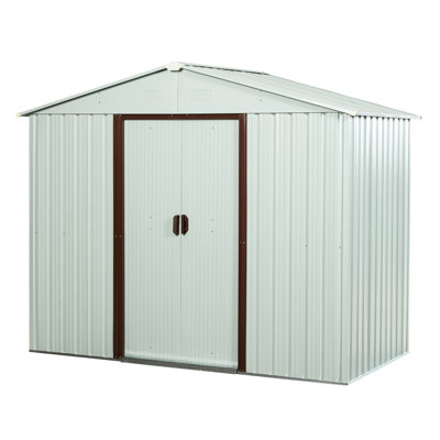 6Ft X 5Ft Outdoor Metal Shed In White - Galvanized Iron Frame For Robustness, Panels, Punched Ventilation, Sliding Door With Padlock, Easy Assembly Process Framework Stability, Airflow Vents, Handbook