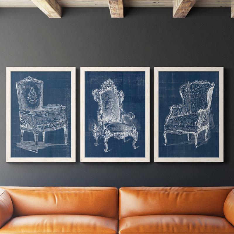 «Blue & White Asian Garden I», ensemble de 2 peintures sur toile encadrées, H 31,5 po x l 47 po x P 1,5 po