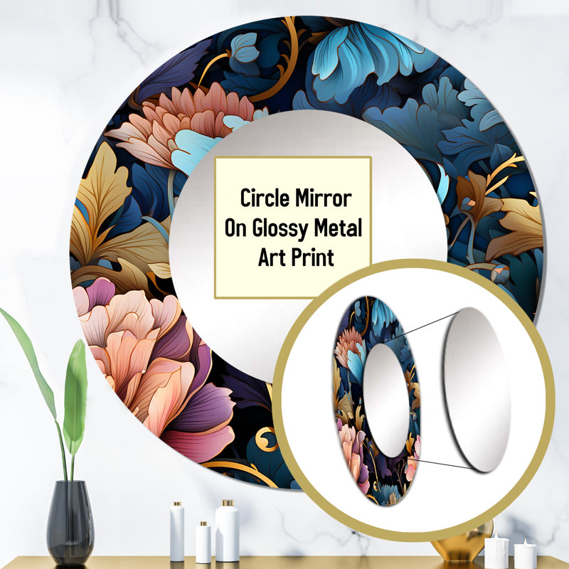 Victorian Nouveau Elegance Victorian Pattern - Floral Mirror, Cottage Unique Wall Mirror, Printed Metal Art, 29" x 29", Round