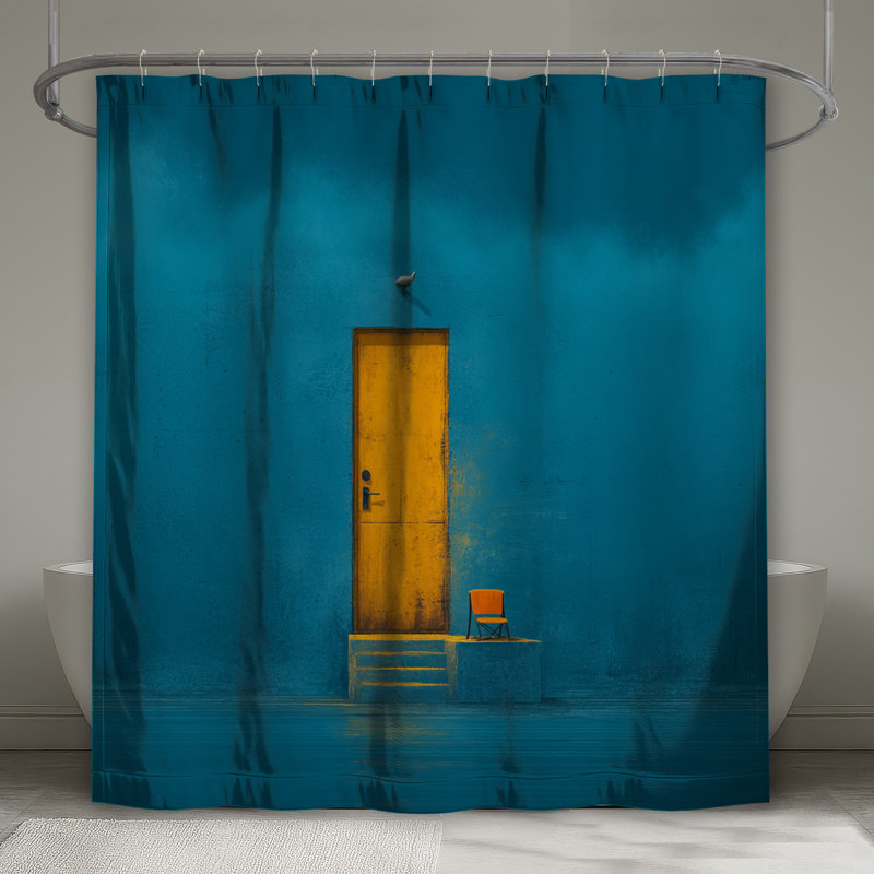 Rideau de douche à porte jaune - Décoration de salle de bain minimaliste, 70in W x 72in H